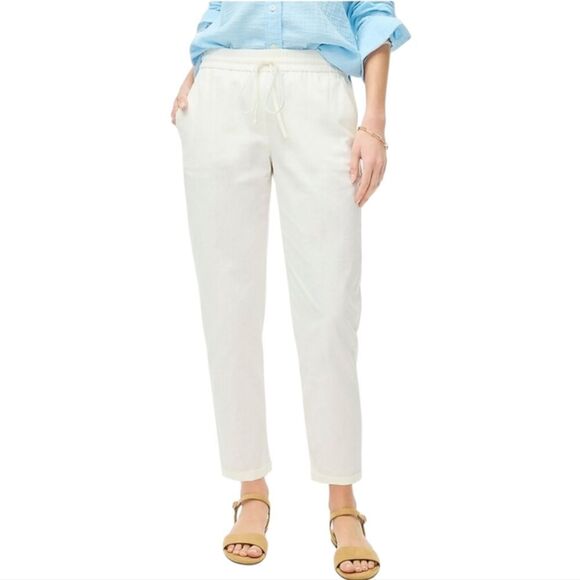J. Crew Factory -164 Linen-cotton blend drawstring pant white Women's 00 - Picture 1 of 10